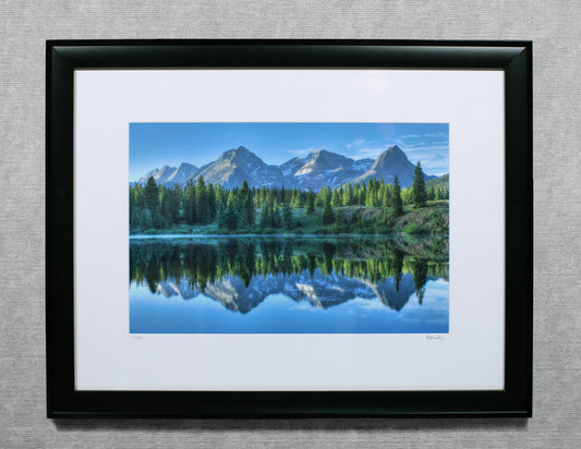 Molas Lake Sunrise - 12x18 matted lustre print in a custom built 18x24 black wood frame.