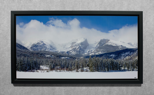 Sprague Lake in Winter - 15x30 Metal Print in Wood Float Frame