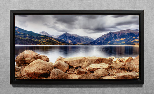 Twin Lakes Storm - 15x30 Metal Print in Wood Float Frame